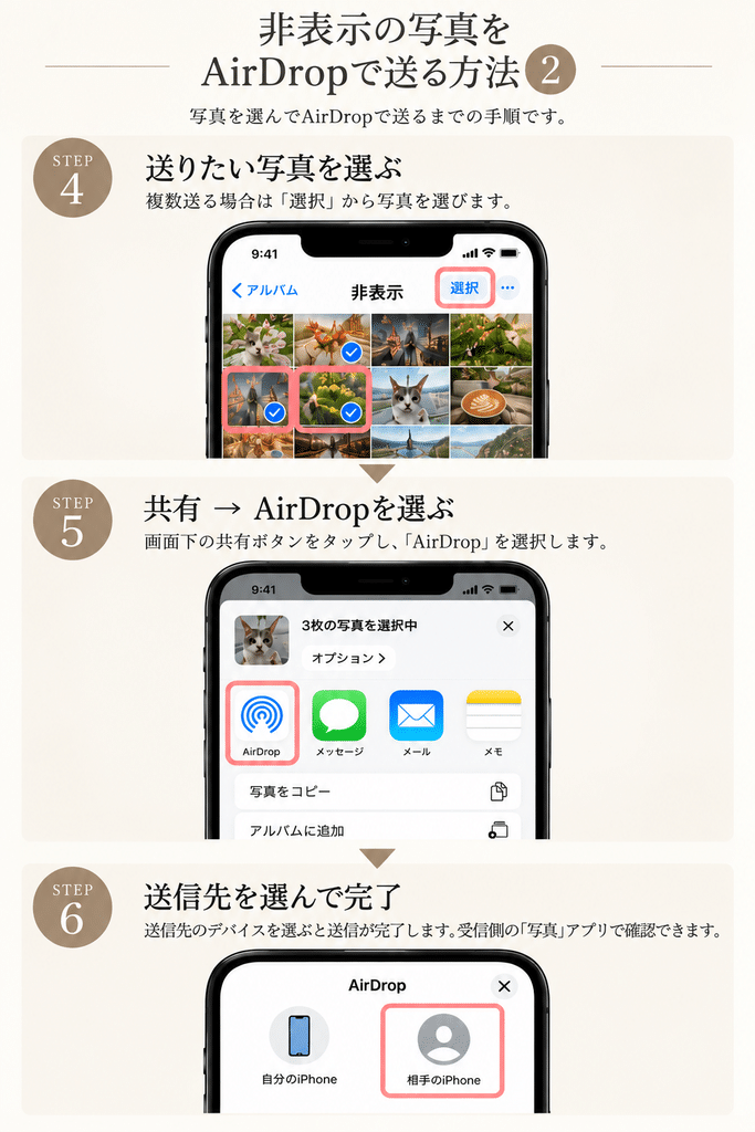 非表示フォルダの写真をAirDropで送る手順